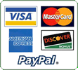 Visa, MasterCard, American Express, Discover and PayPal